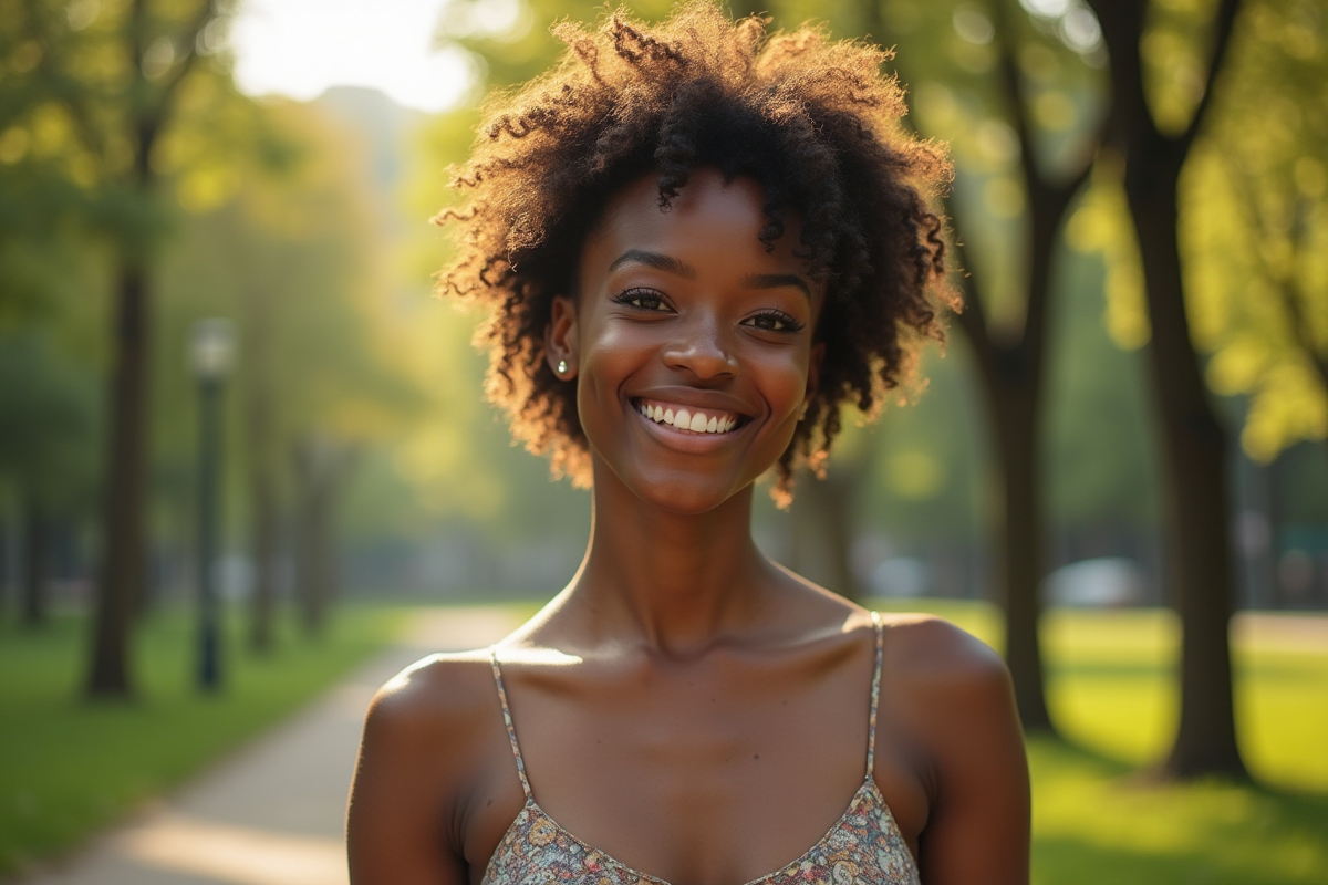 Actrice dynamique dans un parc urbain en plein air
