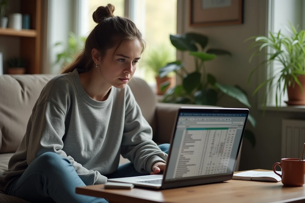 Jeune femme analysant ses statistiques de jeu sur un ordinateur portable pour améliorer sa progression sur LoL
