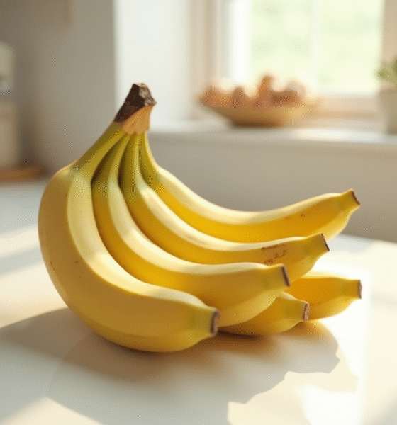 Bananes mûres sur un plan de travail blanc lumineux