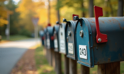 Cluster de boîtes aux lettres rurales au Quebec en plein jour