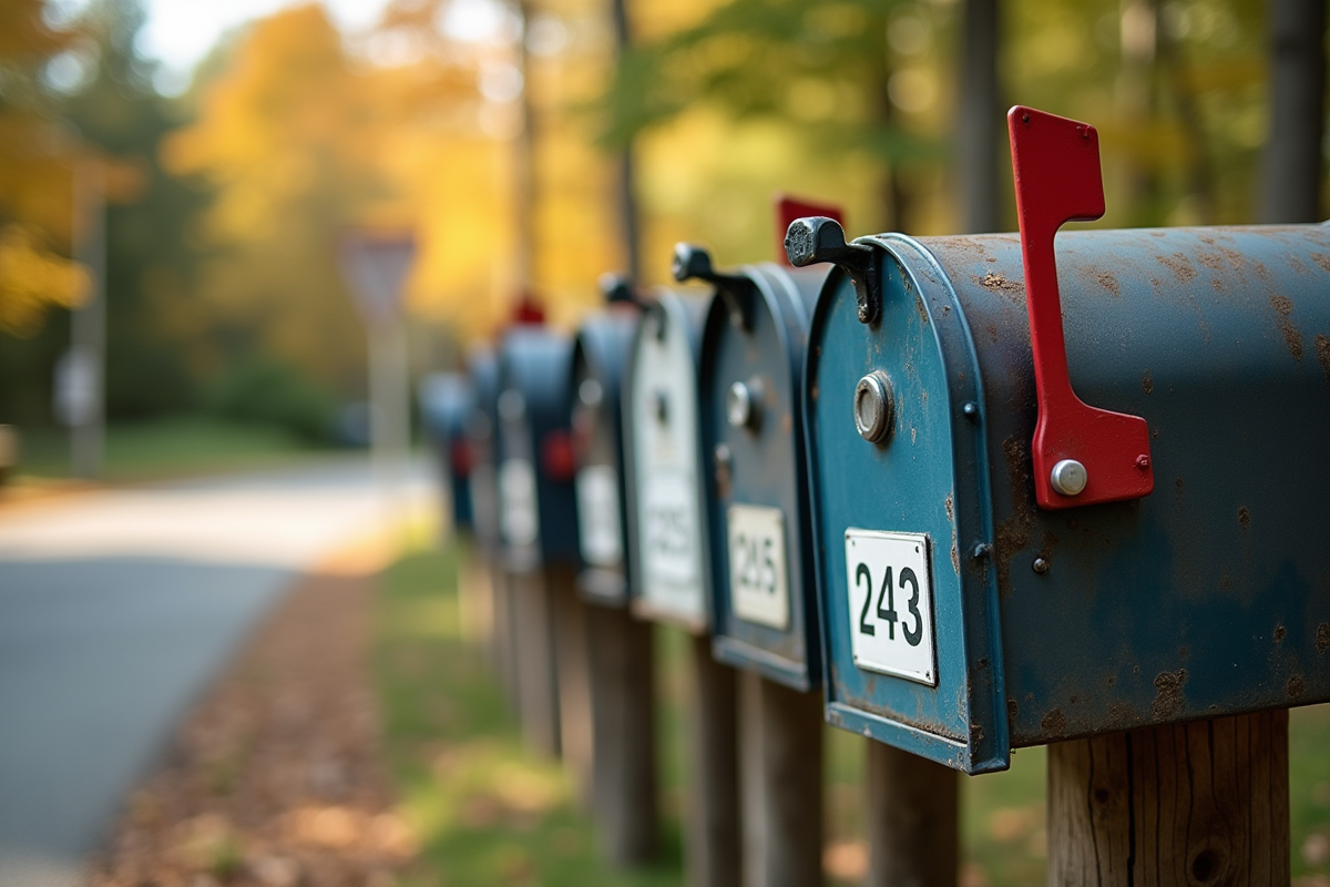 Cluster de boîtes aux lettres rurales au Quebec en plein jour
