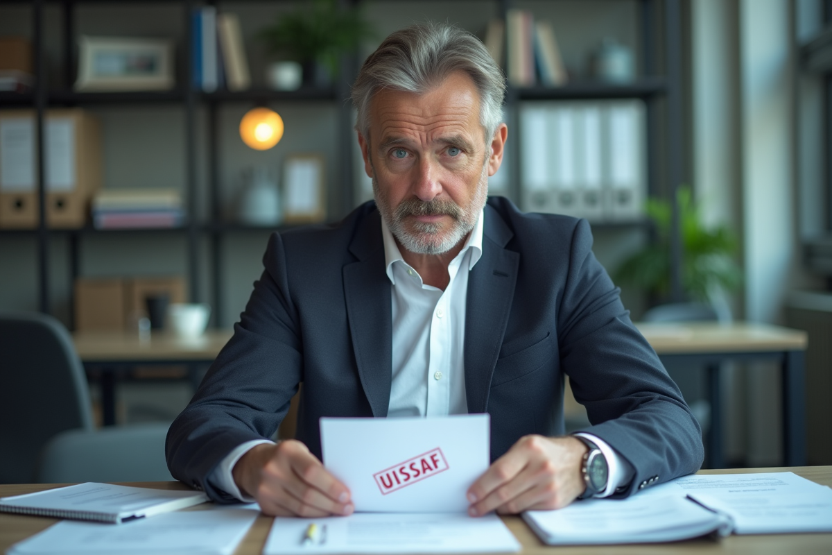Chef d'affaires surpris recevant une lettre URSSAF