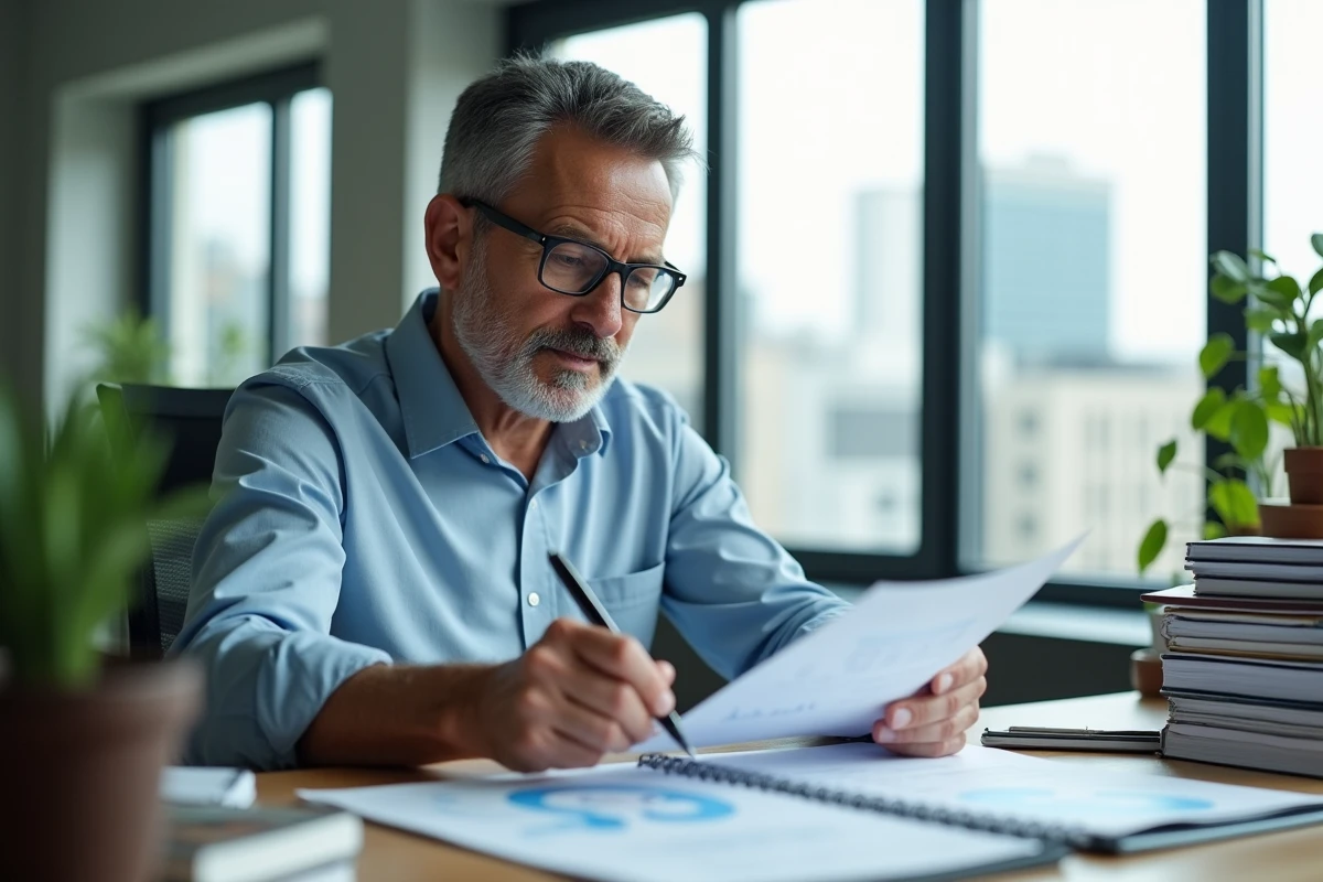 Chercheur analysant des données dans un bureau lumineux