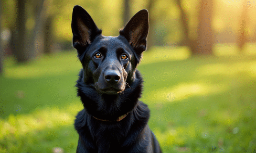 Chien berger allemand assis dans un parc ensoleille