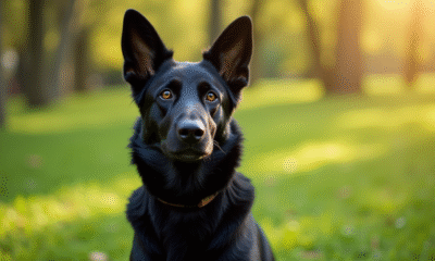 Chien berger allemand assis dans un parc ensoleille
