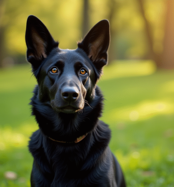 Chien berger allemand assis dans un parc ensoleille