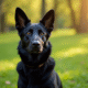 Chien berger allemand assis dans un parc ensoleille