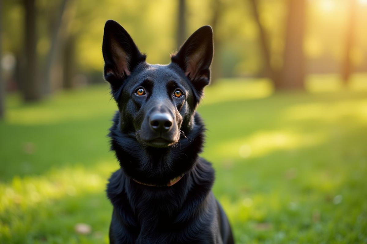 Chien berger allemand assis dans un parc ensoleille