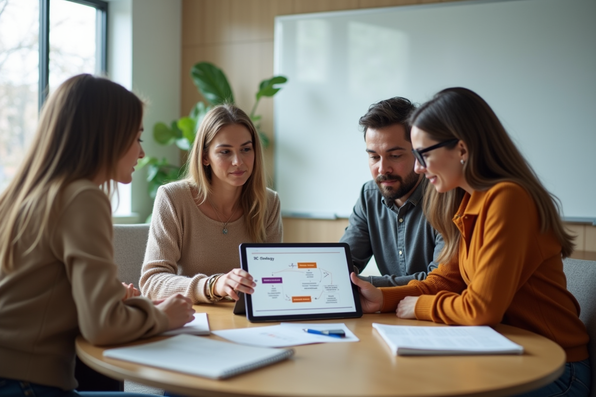 Groupe divers collaborant autour d