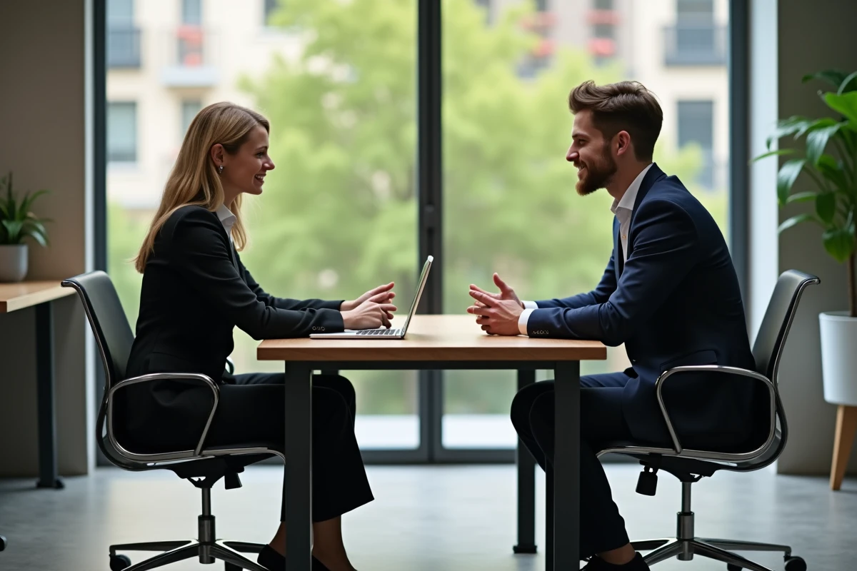 Consultante et entrepreneur en discussion dans un espace de coworking
