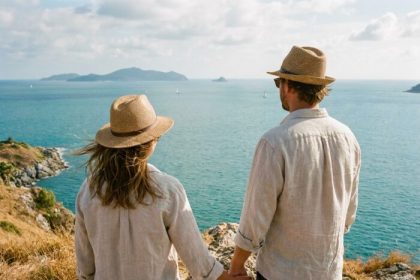 couple profitant d'une vue sur la mer et l'horizon