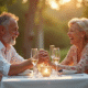 Couple d'âge moyen riant lors d'un dîner en plein air