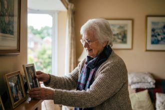 Femme âgée se remémorant des souvenirs en famille