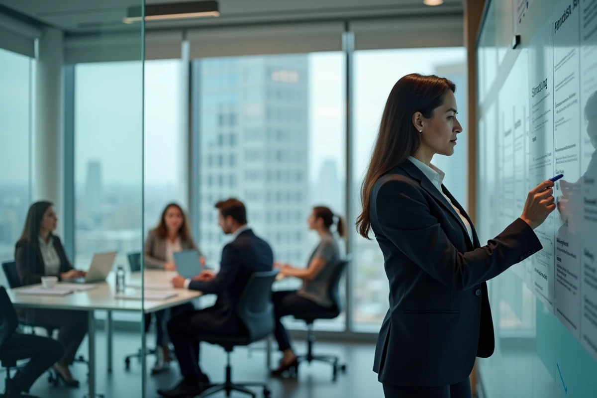 Femme en costume dans une réunion d'entreprise