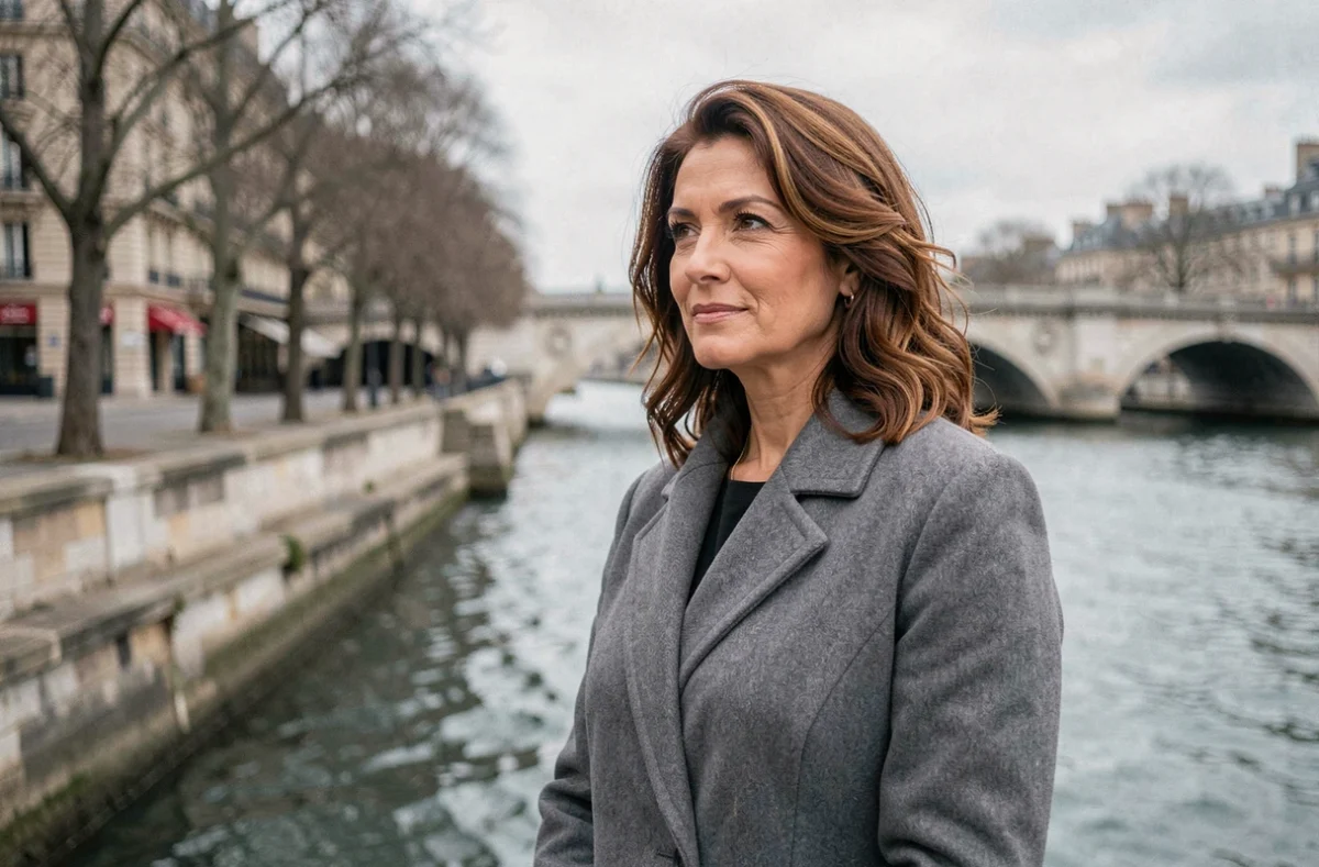 Femme élégante et pensive au bord de la Seine à Paris, symbole de résilience et d'une nouvelle vie amoureuse