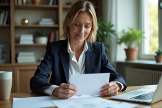 Femme d'affaires envoi une lettre dans un bureau moderne