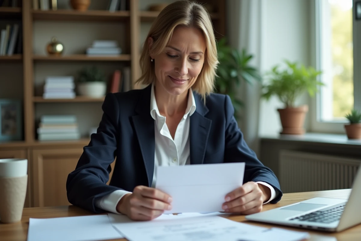 Femme d'affaires envoi une lettre dans un bureau moderne