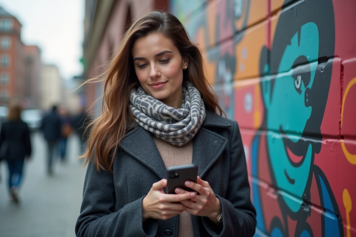 Jeune femme dehors enregistrant un message vocal