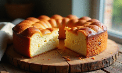 Gâteau de chorizo et chèvre frais tranché sur planche en bois