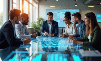 Groupe diversifié collaborant autour d un espace digital moderne
