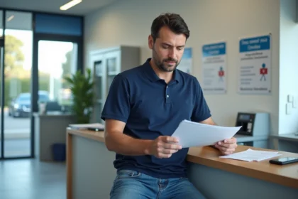 Homme confiant vérifiant ses papiers dans un bureau moderne