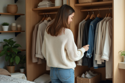 Jeune femme dans une chambre organisée en mode durable