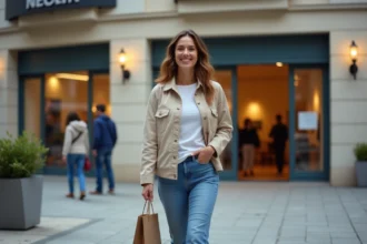 Jeune femme souriante faisant du shopping à Montpellier