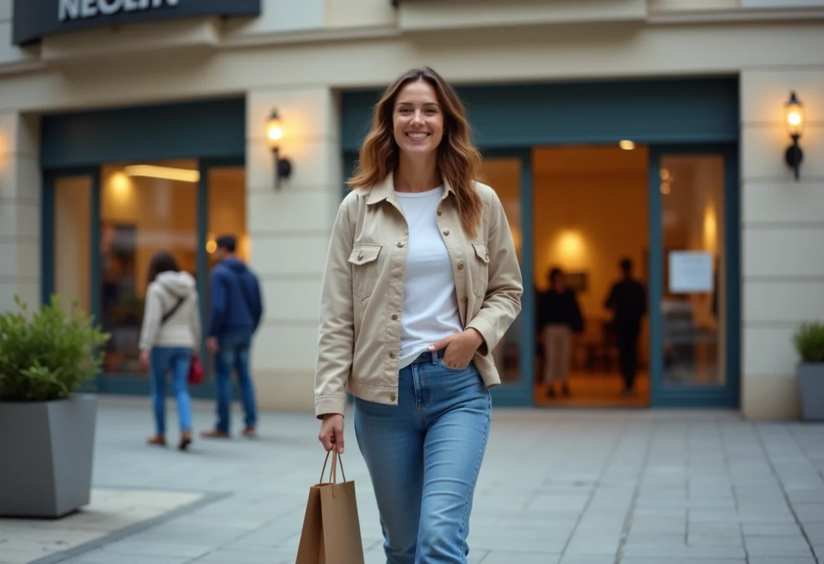 Jeune femme souriante faisant du shopping à Montpellier