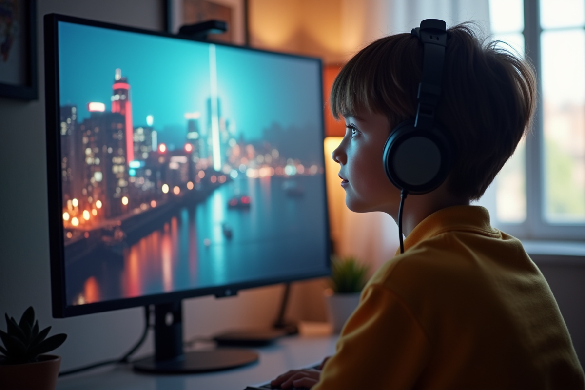 Jeune personne regardant une vidéo streaming sur un écran moderne