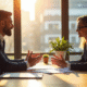 Deux professionnels en négociation dans un bureau lumineux