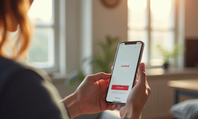 Personne tenant un smartphone prêt à annuler une transaction Vinted