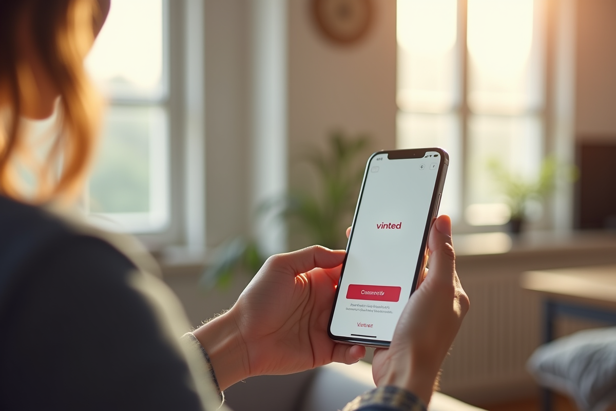 Personne tenant un smartphone prêt à annuler une transaction Vinted