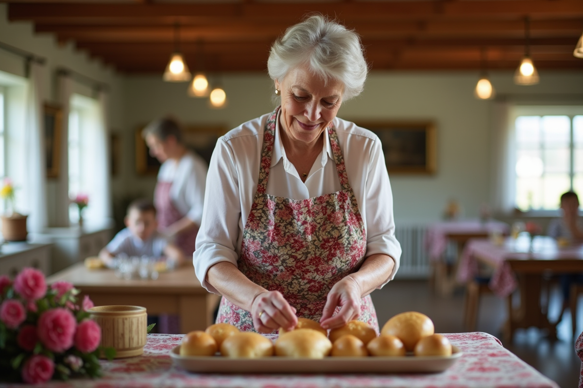 Femme préparant des pâtisseries pour un festival local en intérieur