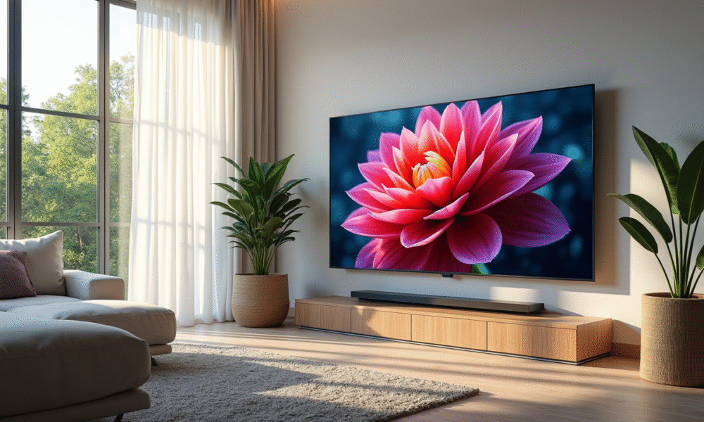TV 4K ultra haute definition dans un salon moderne