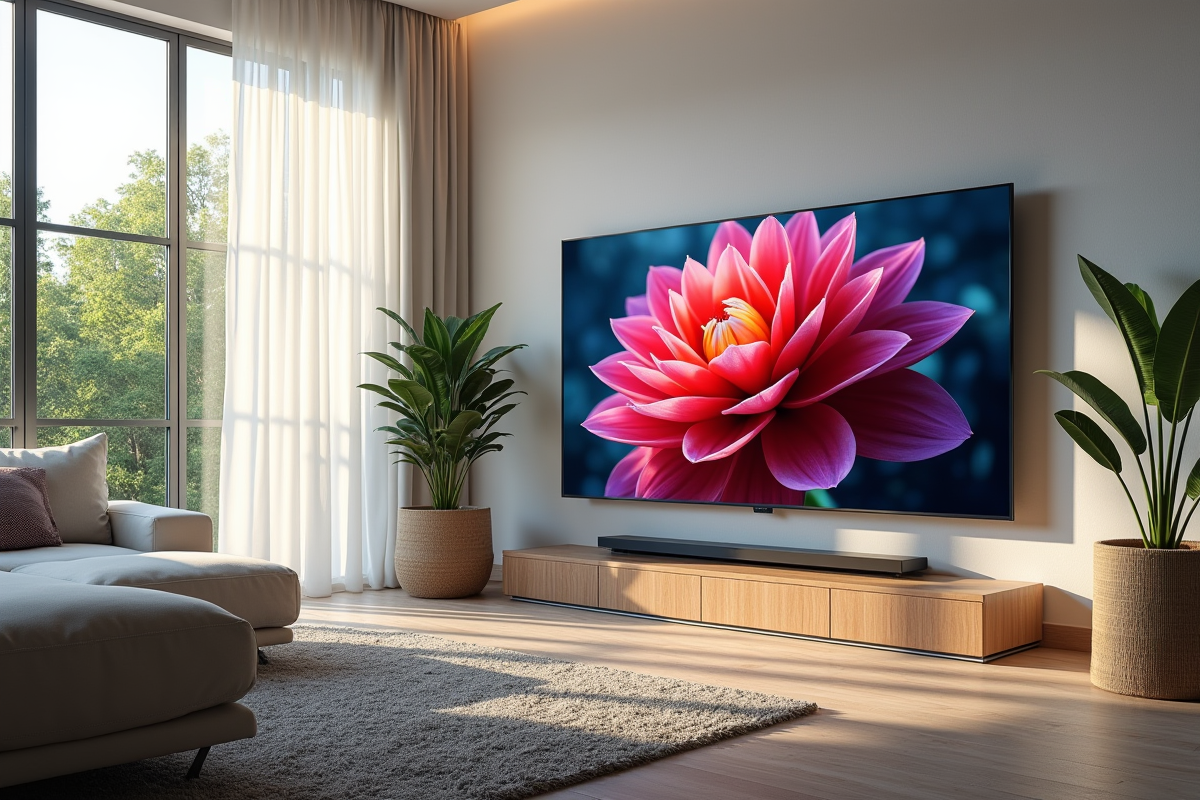 TV 4K ultra haute definition dans un salon moderne