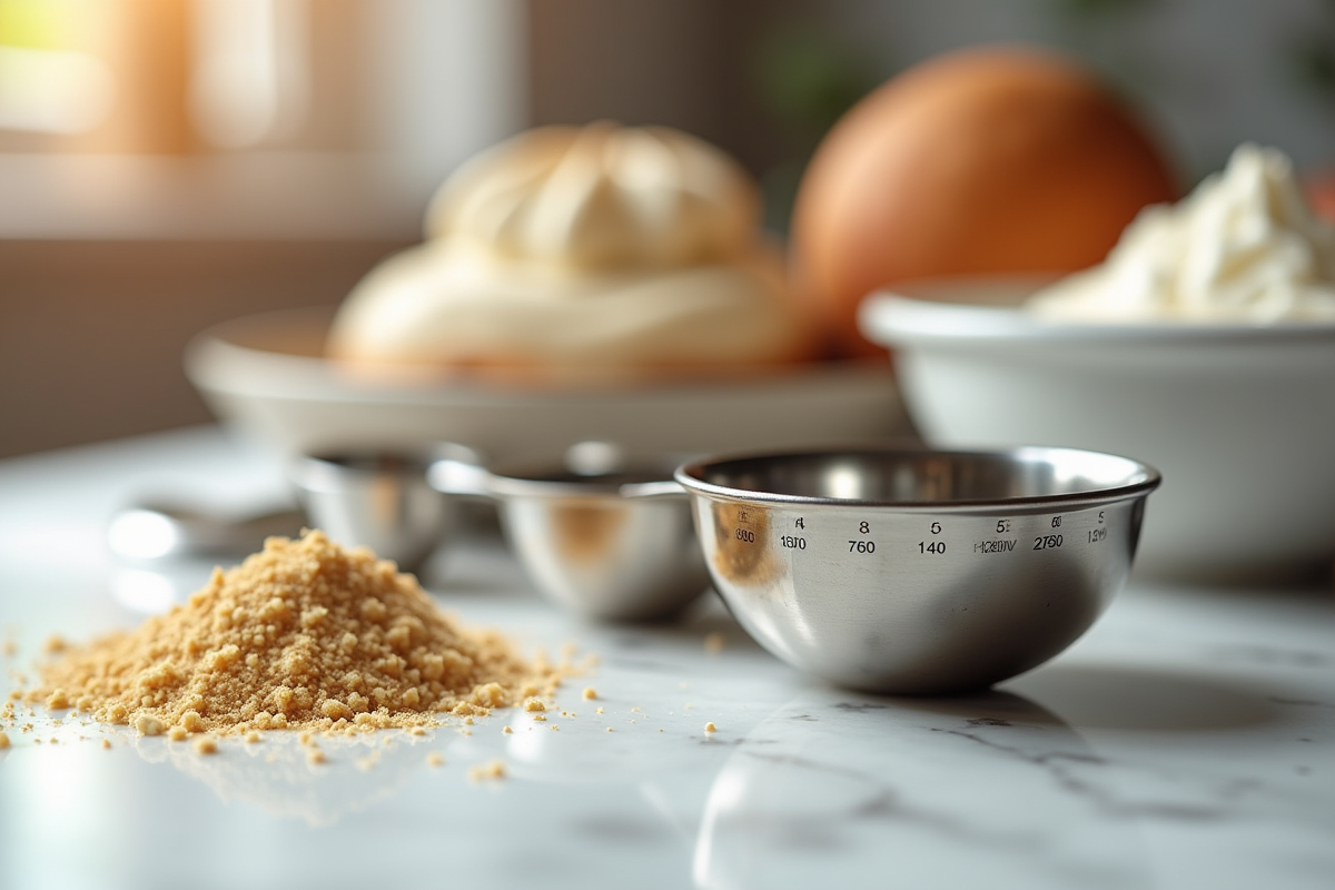 Ustensiles de mesure de cuisine avec cuillère en métal et ingrédients
